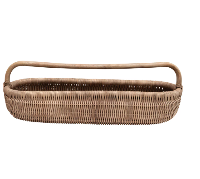 Hand-Woven Rattan Basket with Handle