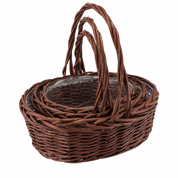 HANDLED WILLOW BASKET, SET OF 3
