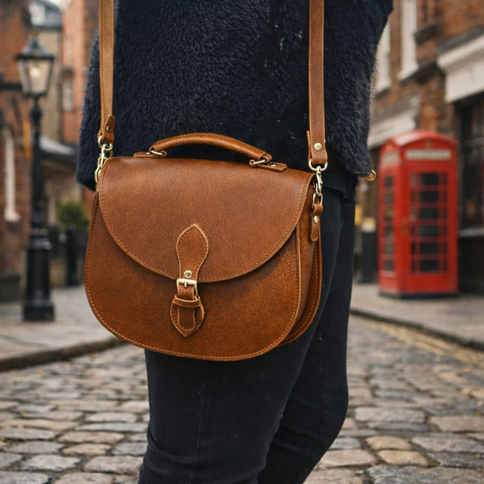 Handmade Tannery Leather Saddle Bag - Tan - Bascora