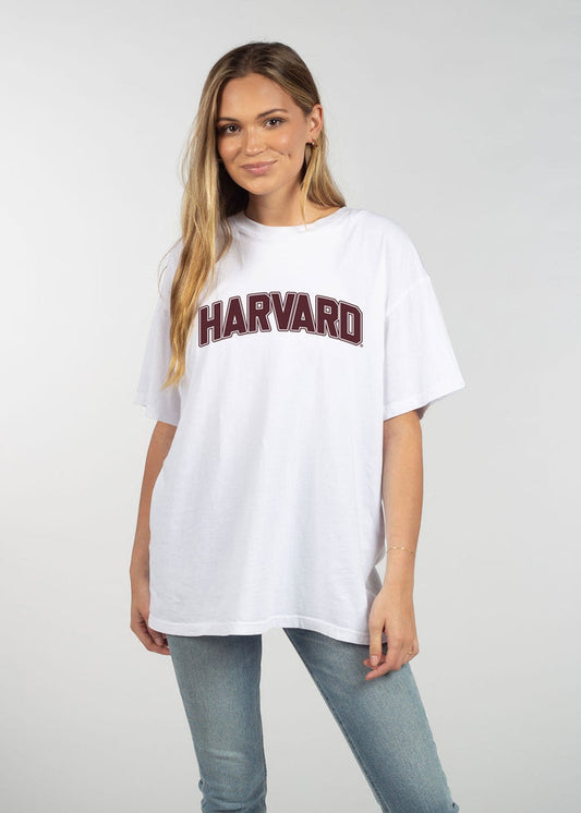 Harvard Unisex White Oversized Mineral wash T-Shirt with Lived-in feel and look, short sleeve, crew neck and drop shoulders