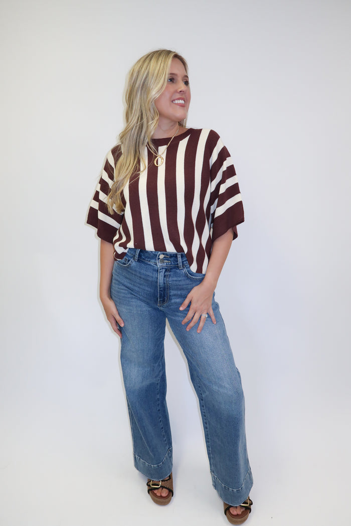 Headed Somewhere Vertical Stripe Knit Top - The Pink Tulip Clothing