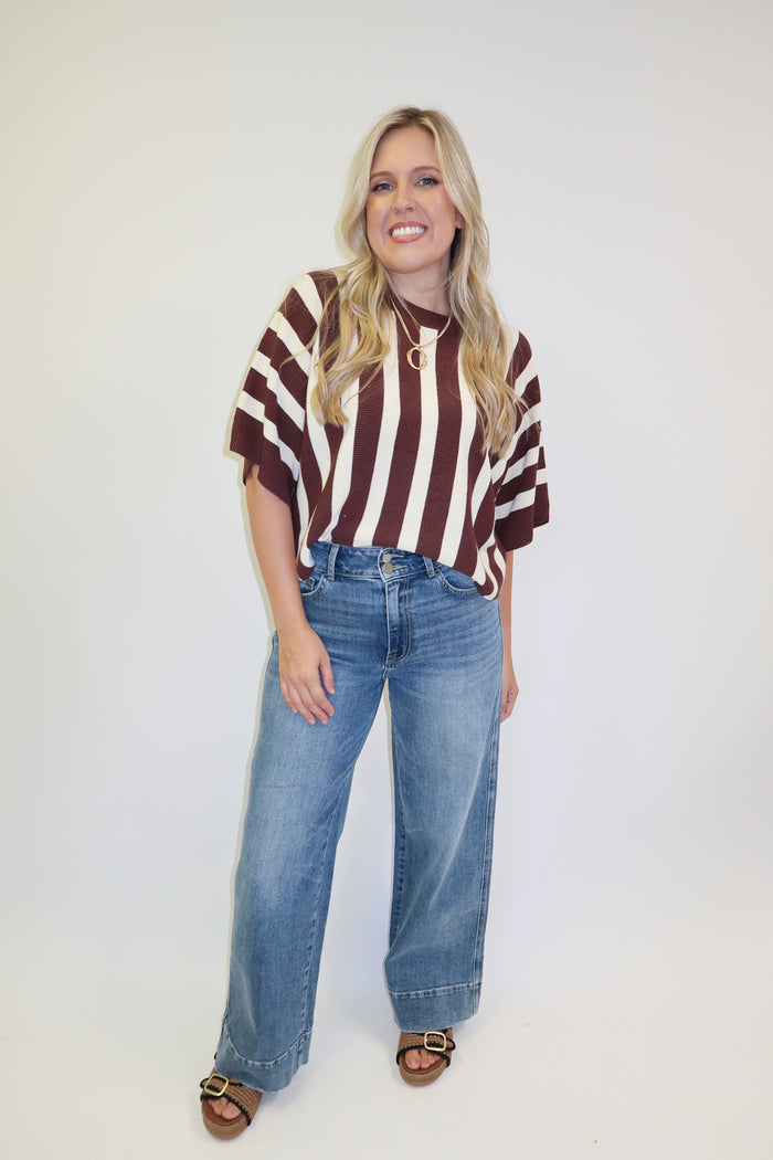 Headed Somewhere Vertical Stripe Knit Top - The Pink Tulip Clothing