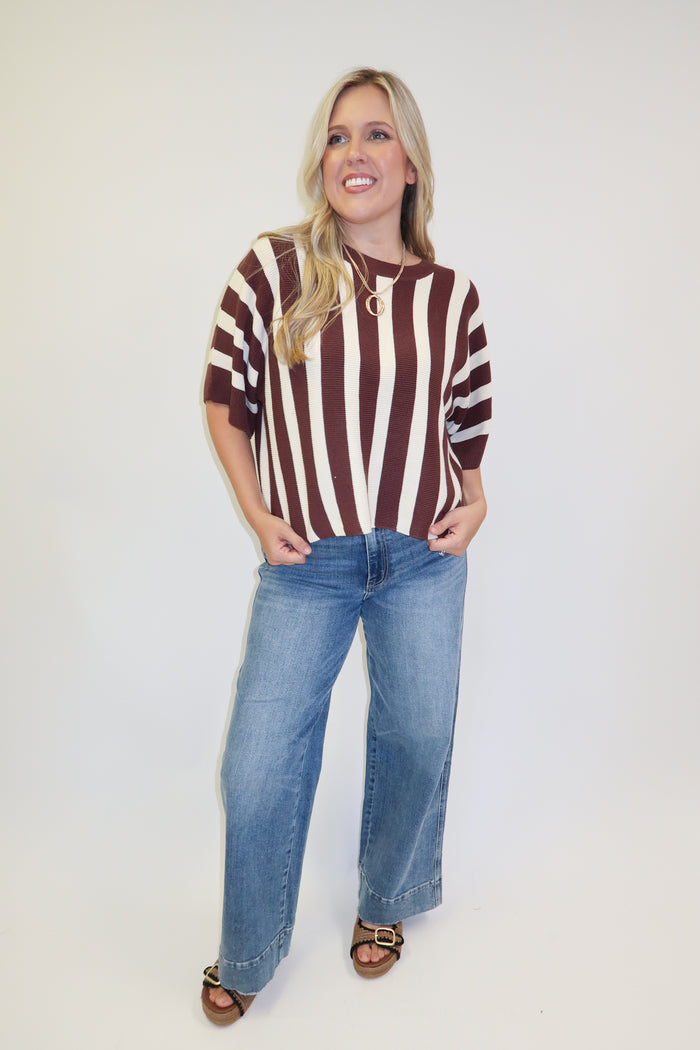 Headed Somewhere Vertical Stripe Knit Top - The Pink Tulip Clothing