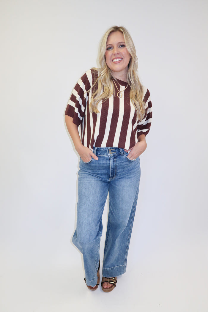 Headed Somewhere Vertical Stripe Knit Top - The Pink Tulip Clothing
