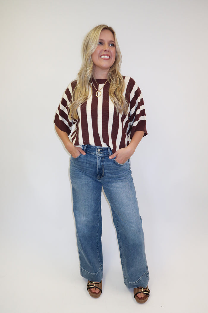 Headed Somewhere Vertical Stripe Knit Top - The Pink Tulip Clothing