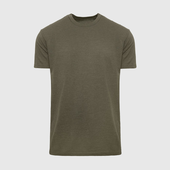 Heather Military Green Classic Crew Neck T-shirt, olive shade, laid flat.