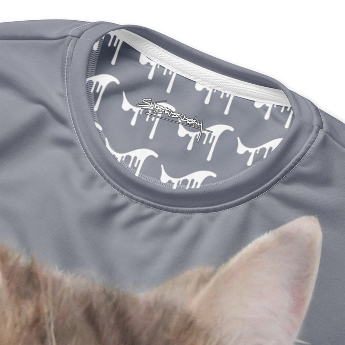 Heavy Breathing Cat Sweatshirt in Viral Slate & Tabby Beige. OEKO-TEX® 100, REACH Compliant, GRS Certified.