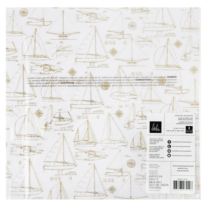 Heidi Swapp - Specialty Paper 12"X12" - Acetate W/Gold Foil - Set Sail. Available at Embellish Away located in Bowmanville Ontario Canada.