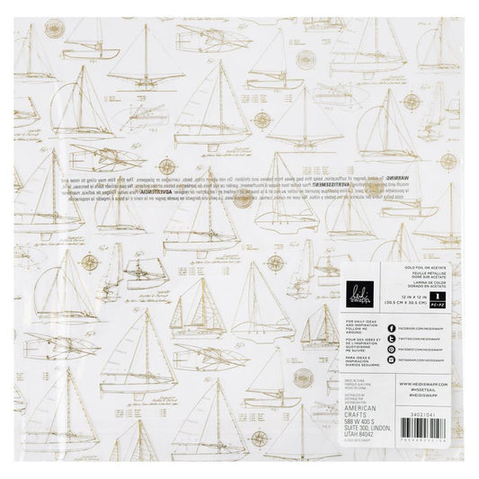 Heidi Swapp - Specialty Paper 12"X12" - Acetate W/Gold Foil - Set Sail. Available at Embellish Away located in Bowmanville Ontario Canada.