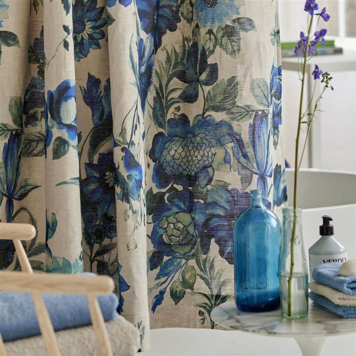 Hirigana Indigo 100% Linen Shower Curtain - Designers Guilt