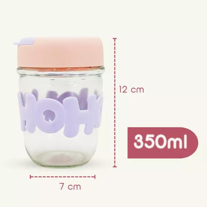 HoHo Glass Cup With Straw and Silicone Lid 350ML