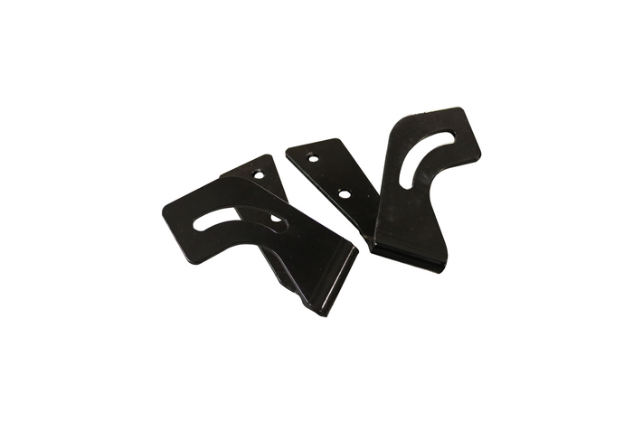 HOODLINE LIGHT POD MOUNT - SPRINTER (2019+) by VAN COMPASS, showing black metal mounts designed for easy bolt-on installation for LED pod lights on van hood hinge studs.