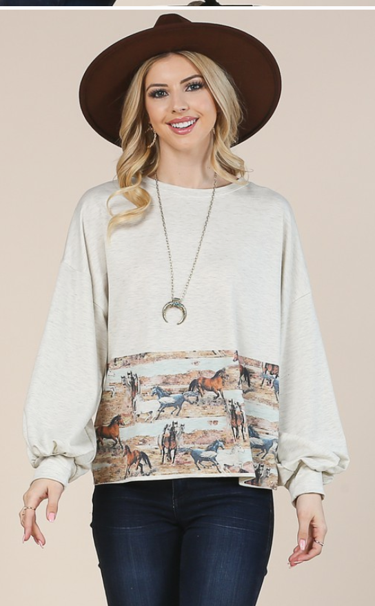 Horse Graphic French Terry Top