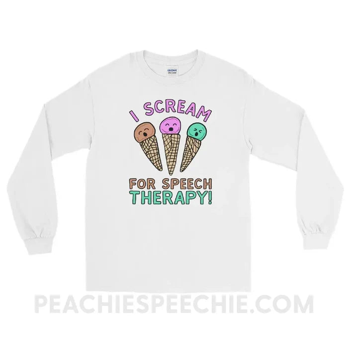I Scream for Speech Long Sleeve Tee - White / S - T-Shirts & Tops peachiespeechie.com
