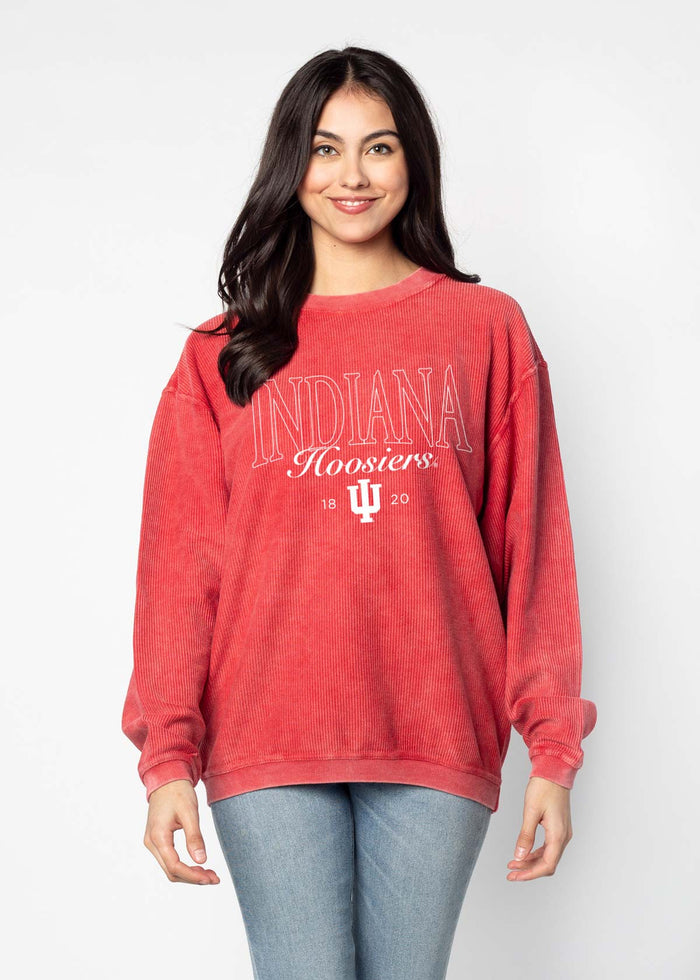 Indiana Hoosiers Unisex Crimson Oversized Premium cotton corded fleece Sweatshirt with Super soft hand feel, vintage wash and ribbed crew neckline, cuffs, and hemline