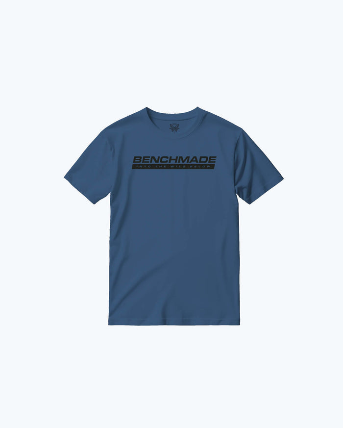 Depth Blue Cotton Into The Wild Below SS Tee - Front View | Benchmade Knife Co.