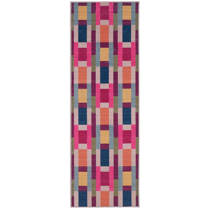 Jude Geo Weave Bright Eco-Washable Rug Runner- 100% recycled content runner featuring a bright geo pattern.