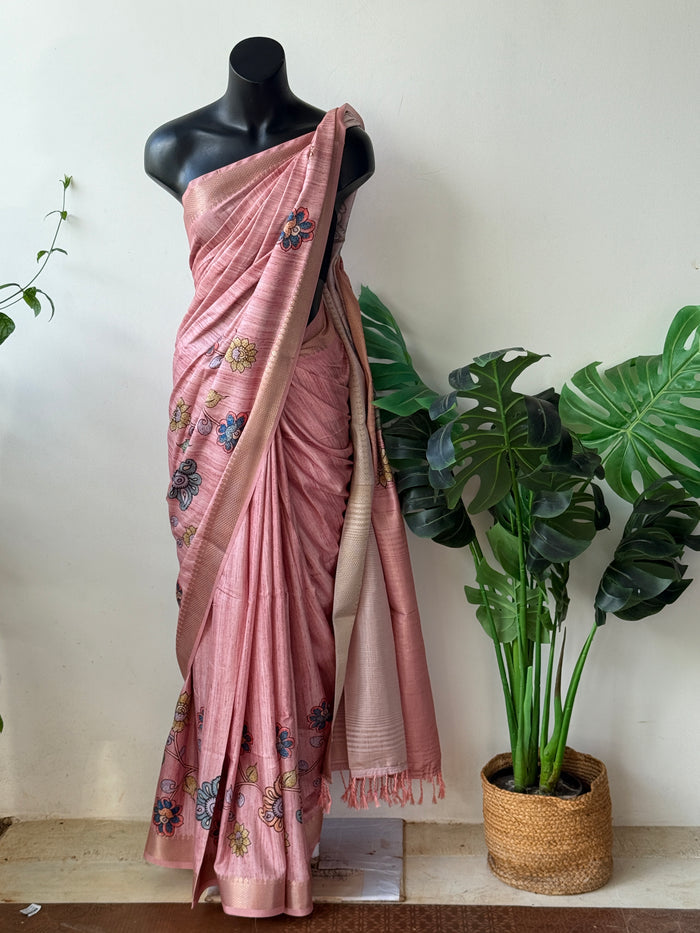 Kalamkari printed Faux raw silk saree