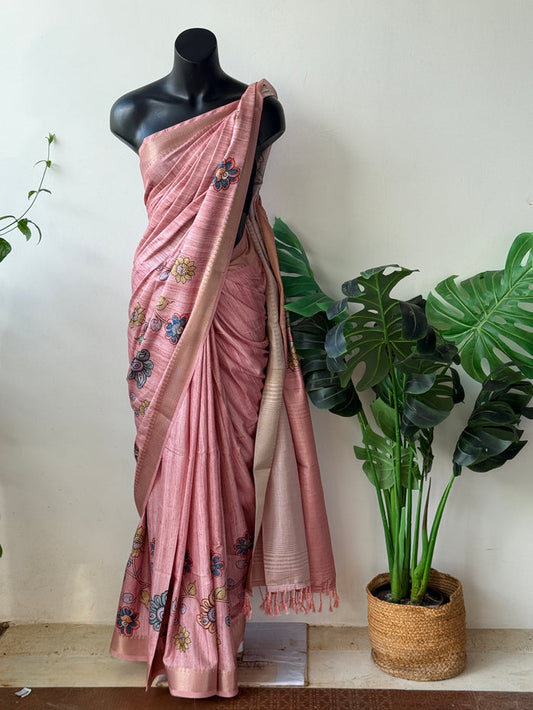 Kalamkari printed Faux raw silk saree