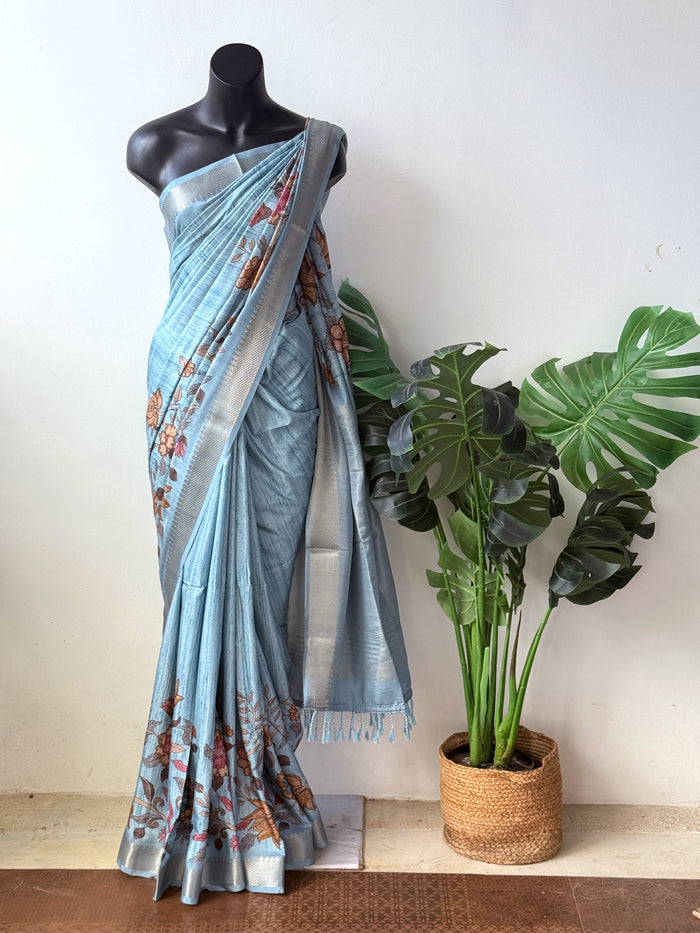 Kalamkari printed Faux raw silk saree