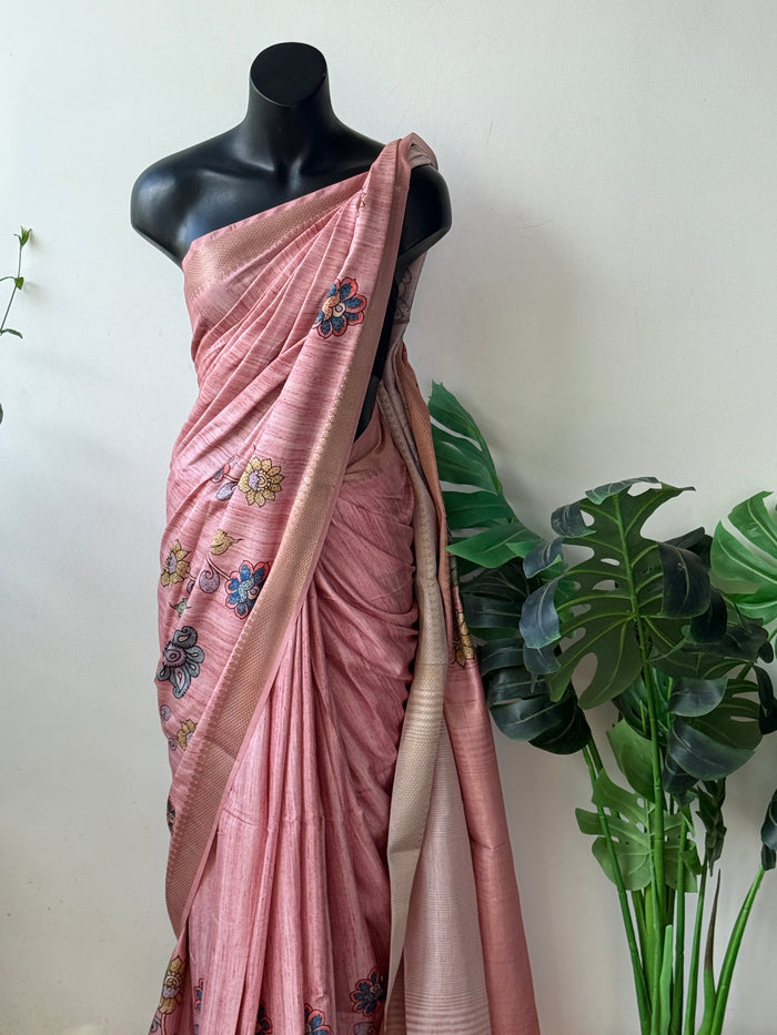 Kalamkari printed Faux raw silk saree