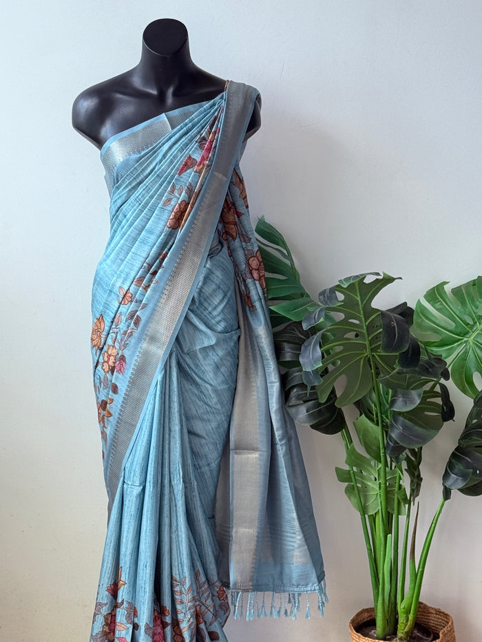 Kalamkari printed Faux raw silk saree