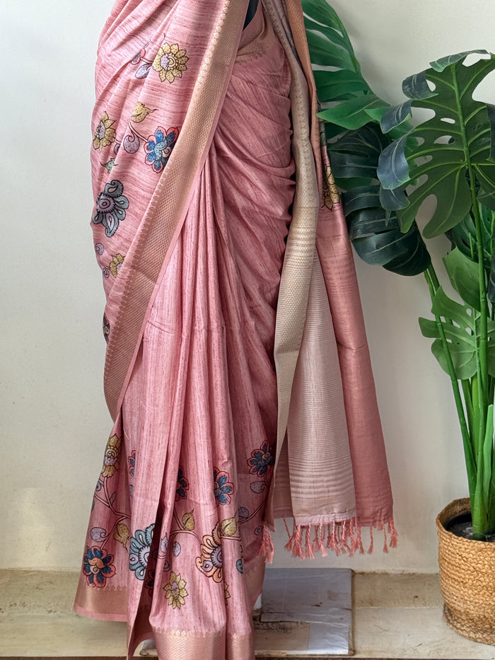 Kalamkari printed Faux raw silk saree