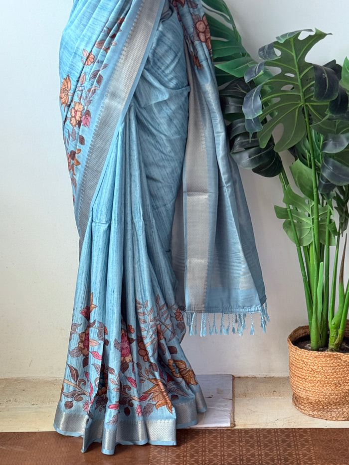 Kalamkari printed Faux raw silk saree