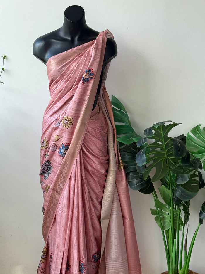 Kalamkari printed Faux raw silk saree