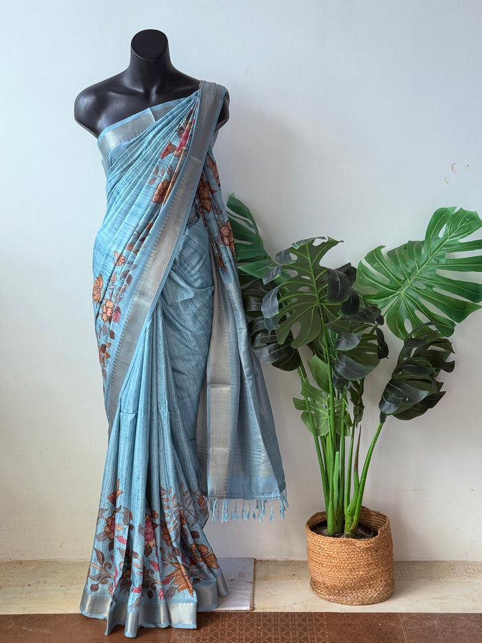 Kalamkari printed Faux raw silk saree