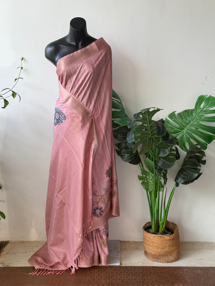 Kalamkari printed Faux raw silk saree
