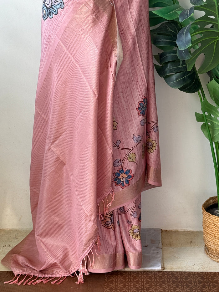 Kalamkari printed Faux raw silk saree