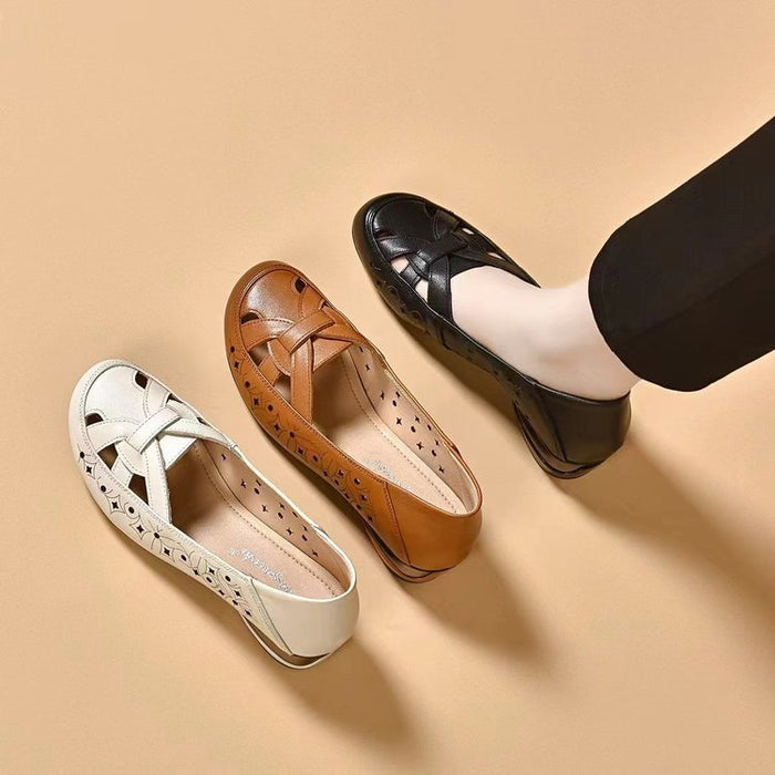 Kavrine - Chaussures Plates Femme Cuir Découpé Élégant Slip-On