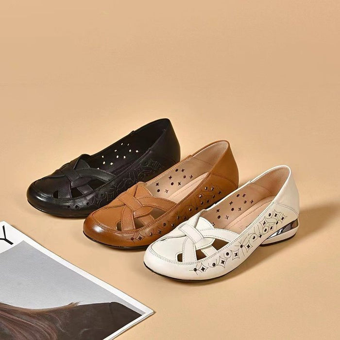 Kavrine - Chaussures Plates Femme Cuir Découpé Élégant Slip-On