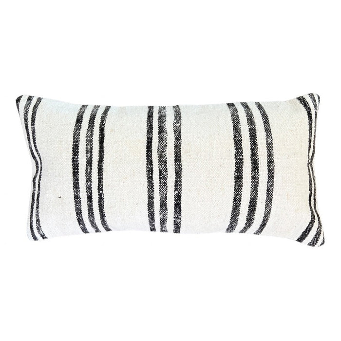 traditional Handmade Turkish kilim pillow cover made with vintage rugs 12x24 black and white stripe
