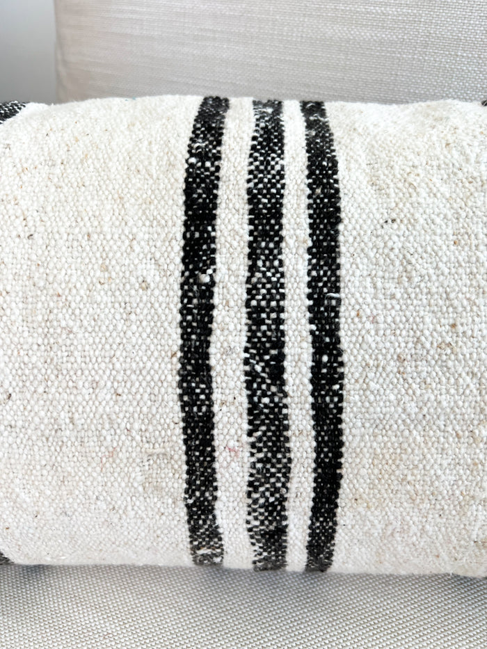 traditional Handmade Turkish kilim pillow cover made with vintage rugs 12x24 black and white stripe