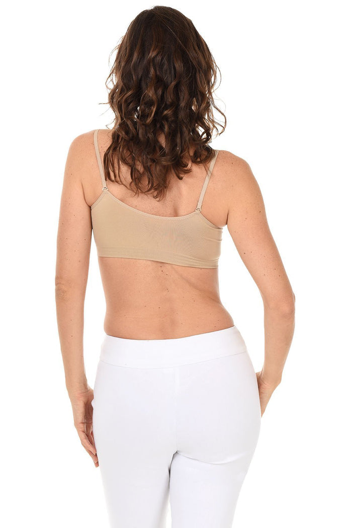 JOY BRA Lace Seamless V-Neck Bra in Dark Nude. Back shot.