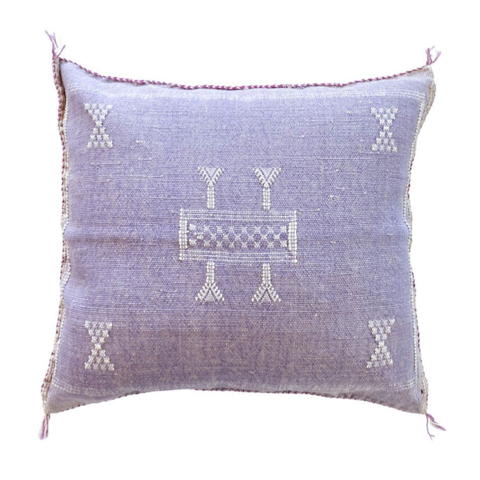 Artisanal Handmade Moroccan embroidered cactus silk sabra lumbar pillow purple handwoven