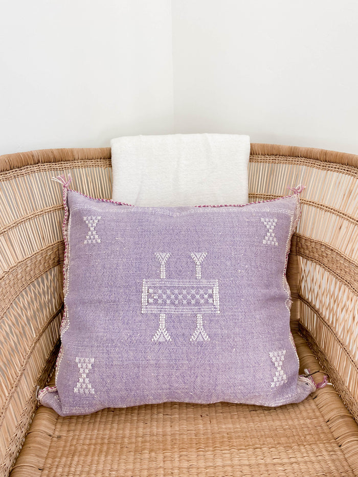 Artisanal Handmade Moroccan embroidered cactus silk sabra lumbar pillow purple handwoven