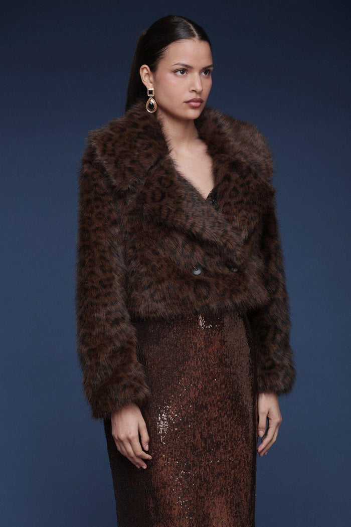 Leopard Faux Fur Cropped Coat