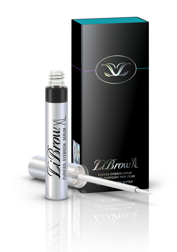 LiBrow® Purified Eyebrow Serum (3 & 6 Month Supply) | LiLash Beauty in sleek silver and black packaging with applicator wand for eyebrow enhancement.