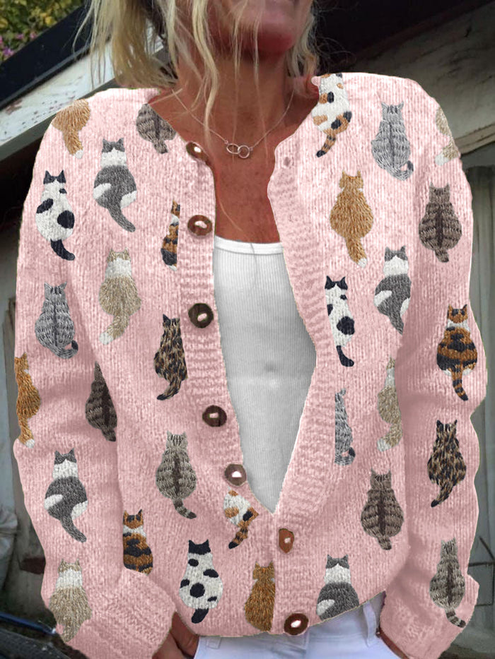 Mabel | Cat-Print Button Cardigan