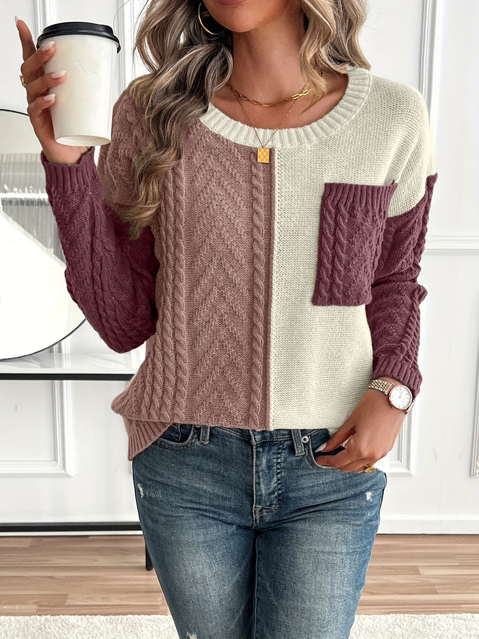 Maëlle - Pull Bicolore à Col Roulé