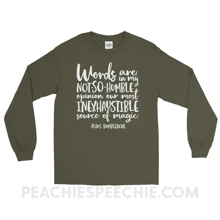 Magic Quote Long Sleeve Tee - Military Green / S - T-Shirts & Tops peachiespeechie.com