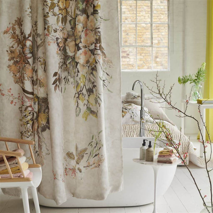 Margaretta Sepia 100% Linen Shower Curtain - Designers Guilt