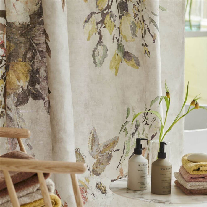 Margaretta Sepia 100% Linen Shower Curtain - Designers Guilt