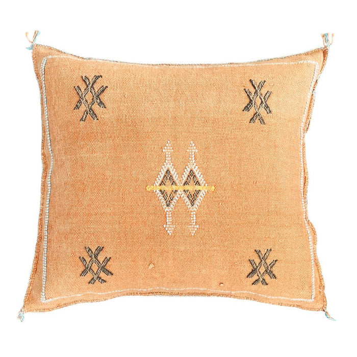 Artisanal Handmade Moroccan embroidered cactus silk sabra lumbar pillow orange handwoven boho eclectic decor