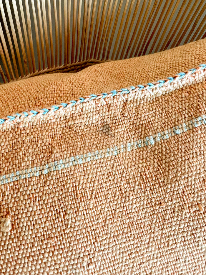 Artisanal Handmade Moroccan embroidered cactus silk sabra lumbar pillow orange handwoven boho eclectic decor