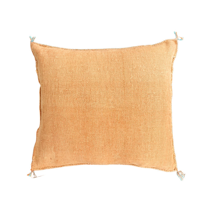 Artisanal Handmade Moroccan embroidered cactus silk sabra lumbar pillow orange handwoven boho eclectic decor