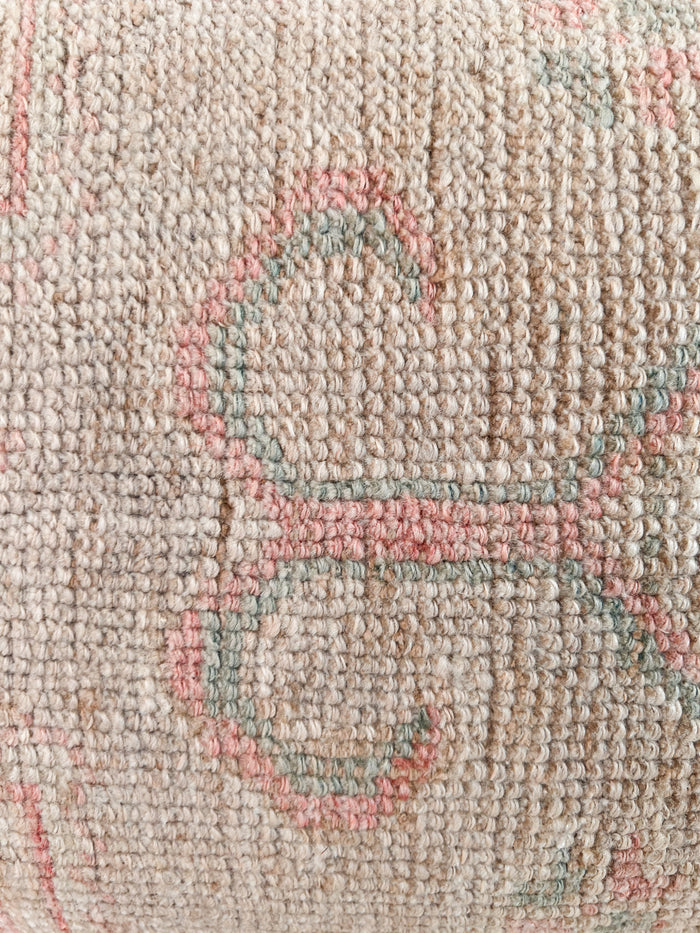 Handmade Turkish oushak pillow cover made with vintage rugs 16x24 beige and pink